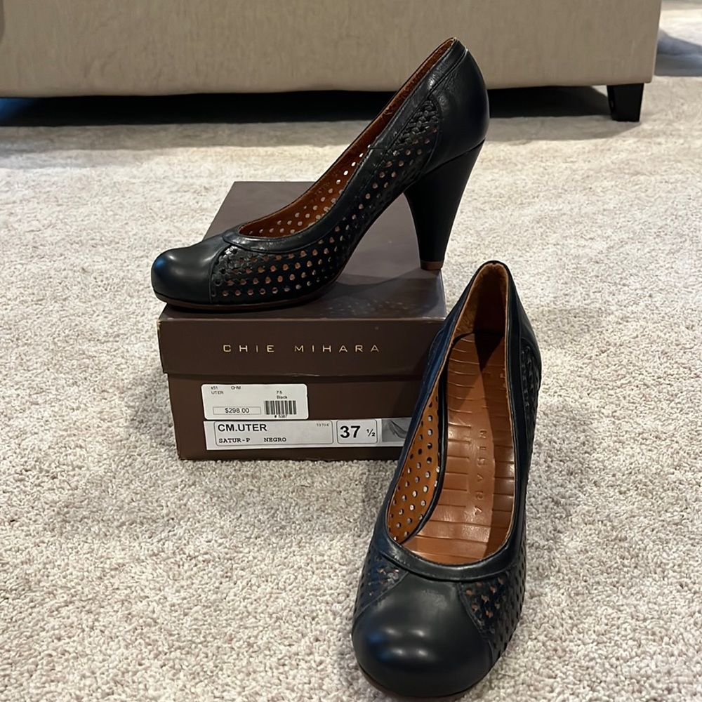 Chie Mihara Black Leather Heels NEW